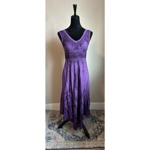 MY CHOICE Women's Cut Royal Purple Embroidered Smocked Irregular Hem Dress SZ S